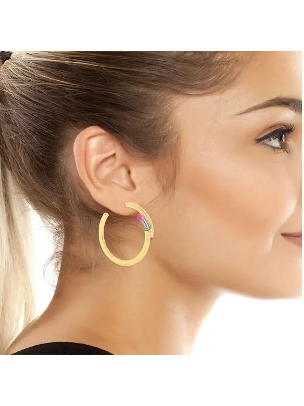 Betsey Johnson Round Pencil Gold Shimmer Earrings New
